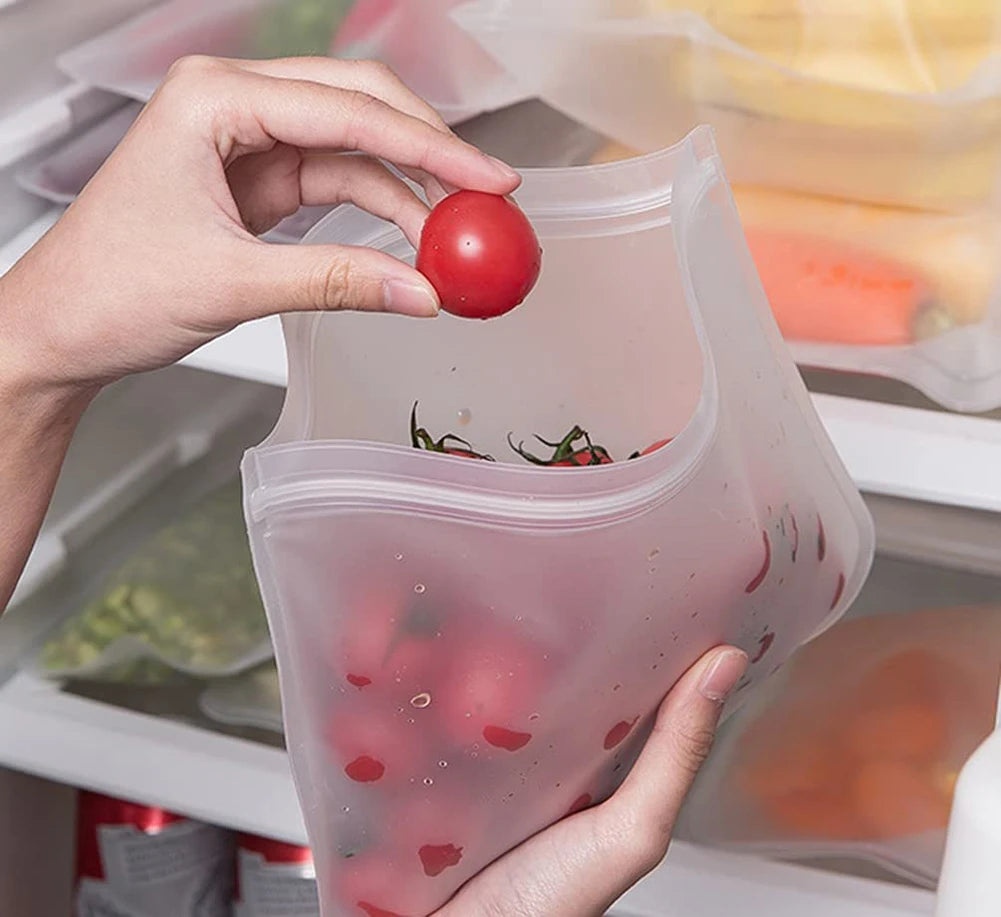 Reusable Leakproof Silicone Food Storage Bag - LifestyleLuxe Market: This Ziploc Keeps Your Food Fresh and Eco-Friendly!